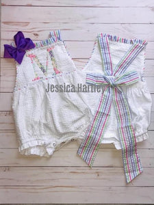 Floral Seersucker Tieback Sunsuits