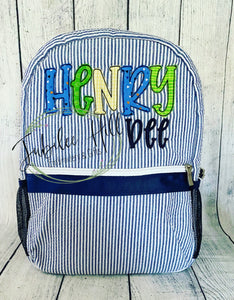 Henry Navy Seersucker Backpack