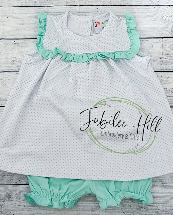 Mint Bitty Dot Tunic and Bloomer Set